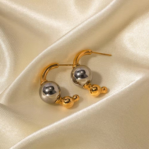 Moon Shape Cleanfit Earring 18K PVD Gold Silver Plated Stainless Steel Irregular  Design Beads Stud Earring