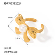 New Trend Bow Design Series Rings Gold Jewelry Stainless Steel Bow Pendant Necklace Earrings Sets