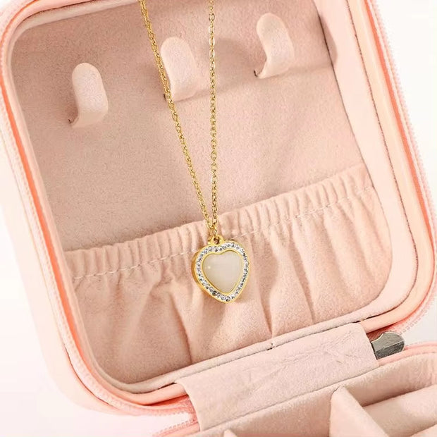 Custom Opal Natural Stone Jewelry Stainless Steel Necklace 18K Gold Plated Clavicle Chain Zircon Peach Heart Pendant Necklaces