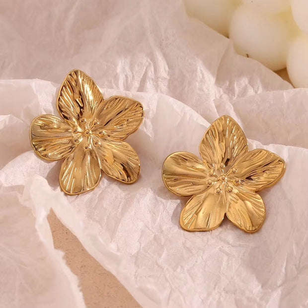 Waterproof Jewelry Engraved Flower Earrings Gold Plated Stud Earrings Stainless Steel Earrings Jewelry Women