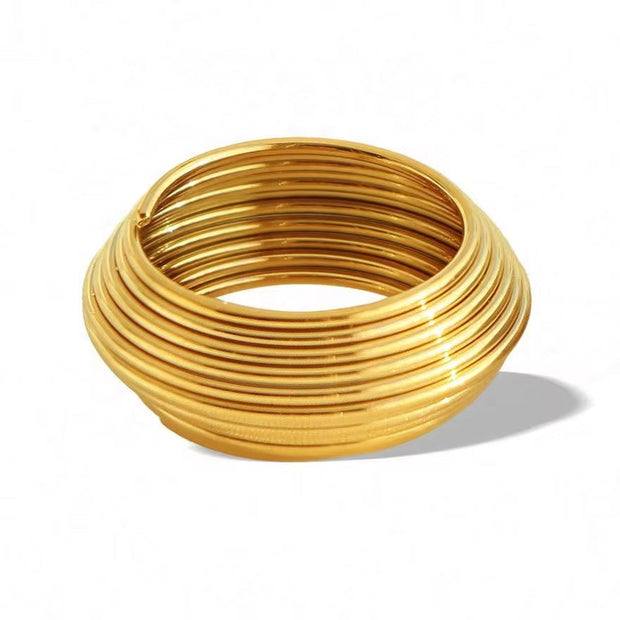 JEWELRY JZ20 New Exaggerated Geometric 18K Gold Plated Multi-Layer Stripe Ring