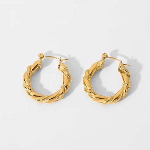 18K Gold Plated Circle Jewelry Croissant Double Twist Stainless Steel Hoop Earrings for Women