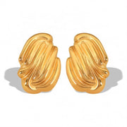 JEWELRY EH261 Hot Vertical Stripes Shell Shape Earrings Fashion Stainless Steel Gold Plated 18K