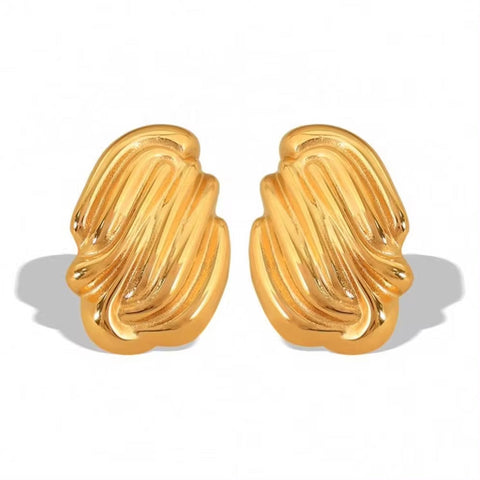 JEWELRY EH261 Hot Vertical Stripes Shell Shape Earrings Fashion Stainless Steel Gold Plated 18K