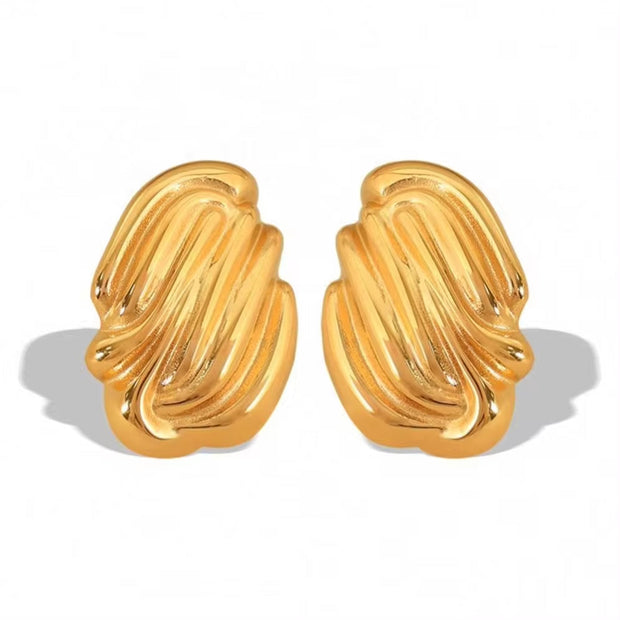 JEWELRY EH261 Hot Vertical Stripes Shell Shape Earrings Fashion Stainless Steel Gold Plated 18K