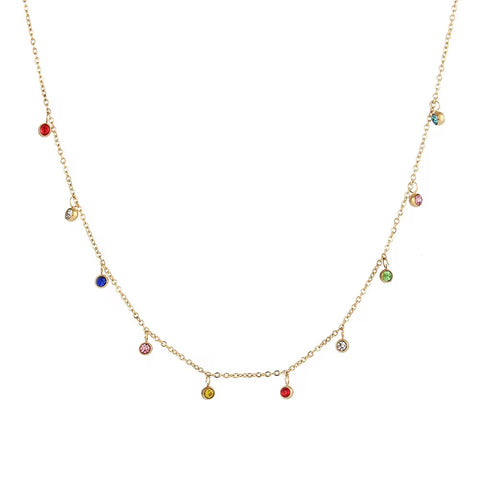 Waterproof Shining Dangle Colorful Diamond Cz Stainless Steel 18K Gold Rhinestone Choker Necklace