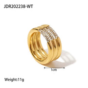 Three Layer Chunky Shiny Small Diamond 18K Gold Plated Stainless Steel Rings Jewelry Women Unisex