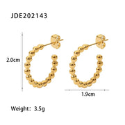 Ins Trend Small round Beads Gold Plated C-Shaped Earrings Stainless Steel Jewelry Stud Earrings for Gift