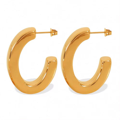 JEWELRY EH283 French Glossy Design C-Shaped Earrings Stainless Steel 18K Gold Plated Earrings