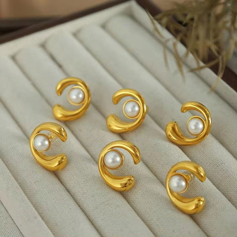 JEWELRY EH85 Factory Hot Sale French Half Wrap Pearl Set Ears Eco Color Premium Earrings