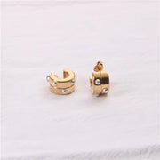 Hyperbole Half round Chunky Stud Earring 18K Gold Plated Stainless Steel Pearl Inlay Double Layer C Shape Hoop Earring