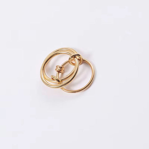 18K Gold Plated Three-Finger Interlocking Styling Hip Hop Boys Stainless Steel Rings