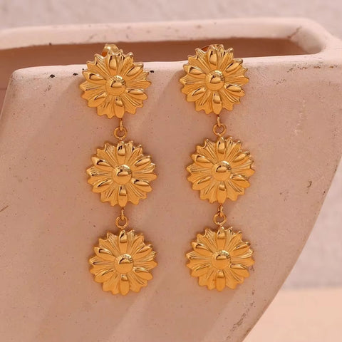 Flower Stud Earrings for Women Gold Plated Stainless Steel Tassel Earrings Gifts for Women