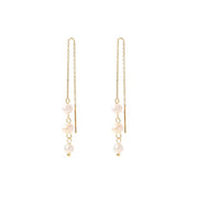 Dainty Three Freshwater Pearl Tassel Hypoallergenic 18K Gold Plated Stainless Steel Earring Wires Jewelry