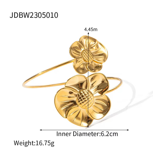 Summer Style 18K Gold Plated Stainless Steel Big Sunflower Earring Party Statement Bracelet Rings Jewelry Set