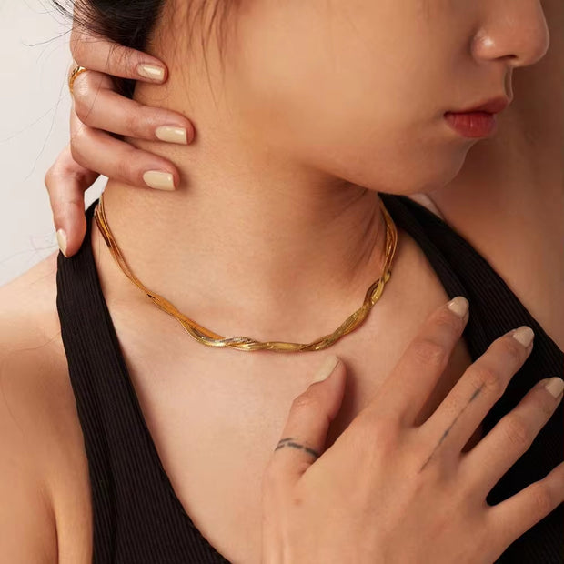 Waterproof Stainless Steel Thick Chain Layers Bead Snake Paperclip Cuban Chain Choker Necklace