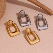 Bold Statement Earrings Hollow Square Drop Earrings Gold Plated Stud Earrings Stainless Steel Jewelry