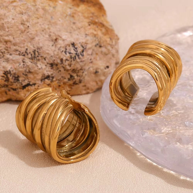 Vintage Multilayer Ear Cuffs Gold Plated Clip on Earrings Stainless Steel Jewelry Wholesale