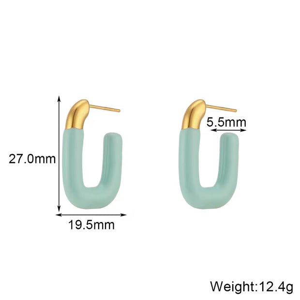 Enamel Earrings 18K Gold Plated Hoop Earring Stainless Steel Stud Earrings Couple Jewelry