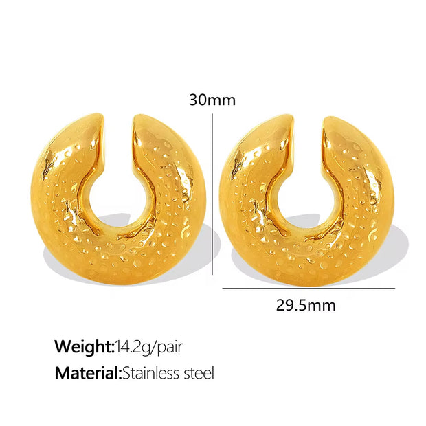 JEWELRY French Ear Bone Clip Stainless Steel Textured Gold Plated Earrings for Women