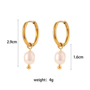 Drop Ship Elegant Fresh Water Pearl Drop Earring 18K Gold Plated Stainless Steel Gold Hoop Earring