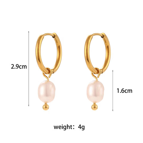 Drop Ship Elegant Fresh Water Pearl Drop Earring 18K Gold Plated Stainless Steel Gold Hoop Earring