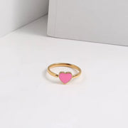 New High Quality Waterproof Rings Jewelry Enamel Pink Heart Ring Jewelry Stainless Steel 18K Gold Plate Heart Ring for Women