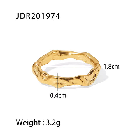 18K Gold Plated Stainless Steel Hammered Texture Irregular High Polished Band Rings for Women