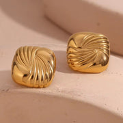 Trend 2024 Square Engraved Wing Stud Earrings Gold Plated Statement Jewelry Stainless Steel Earrings