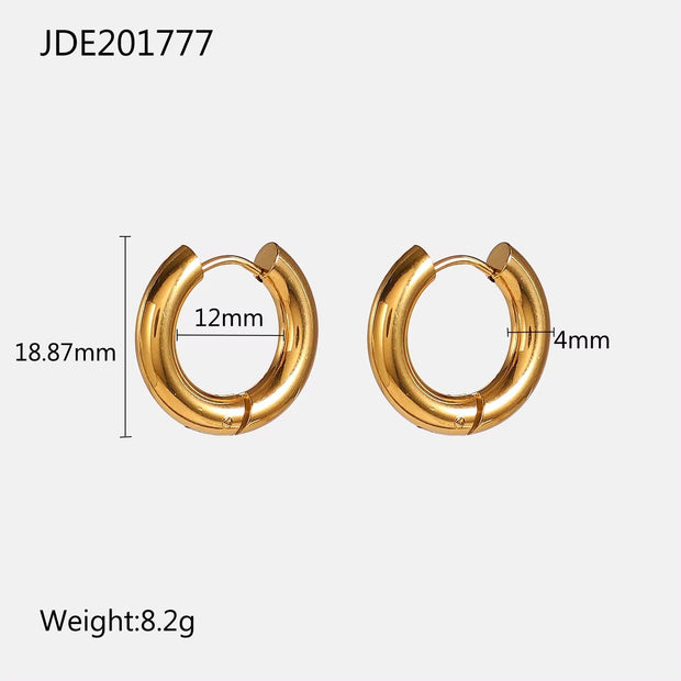 Vintage Style 12Mm 18K PVD Gold Plated Hoop Earring Geometric Stainless Steel Circle Hoop Earrings for Women