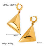 Chunky 18K High Polish Stainless Steel Jewelry Bangle Geometric Smooth Triangle Earring Necklace Set Clean Fit