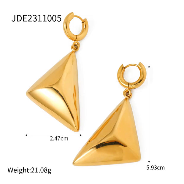 Chunky 18K High Polish Stainless Steel Jewelry Bangle Geometric Smooth Triangle Earring Necklace Set Clean Fit