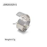 18K Gold Plated Stainless Steel Wrinkles Fashion Cross Hammered Texture Open Finger Rings for Women