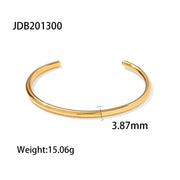 Waterproof Simple Stainless Steel Oval Cubic Zircon Gold Open Cuff Bracelet Bangle for Girls