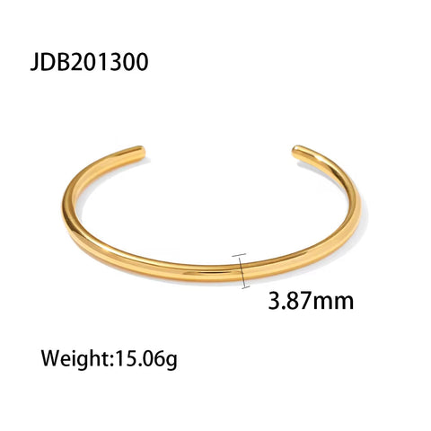 Waterproof Simple Stainless Steel Oval Cubic Zircon Gold Open Cuff Bracelet Bangle for Girls