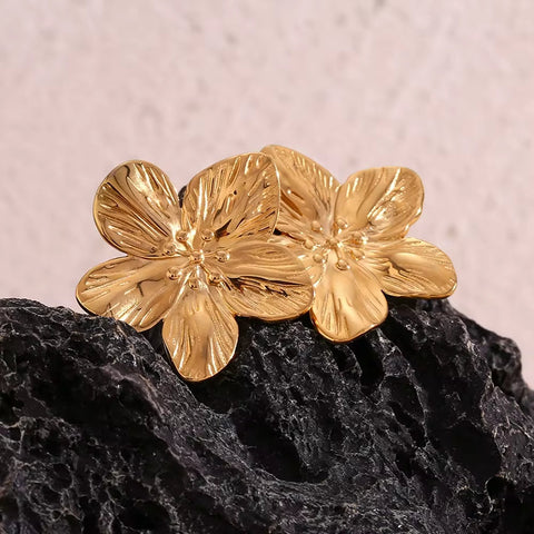 Waterproof Jewelry Engraved Flower Earrings Gold Plated Stud Earrings Stainless Steel Earrings Jewelry Women