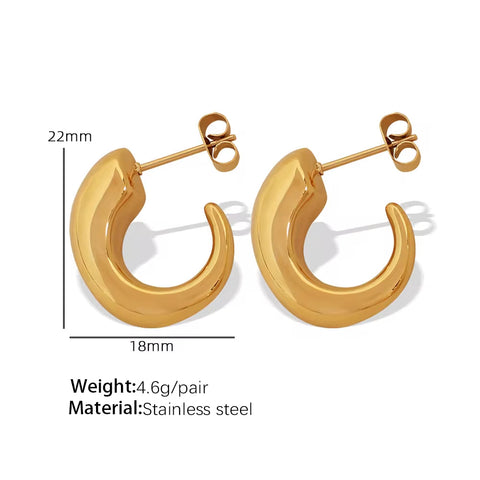 JEWELRY EH230-1 French Haute Sense of 18K Gold C-Shaped Hollow Earrings Geometric Minimalist Earrings for Women