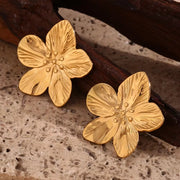 Waterproof Jewelry Engraved Flower Earrings Gold Plated Stud Earrings Stainless Steel Earrings Jewelry Women