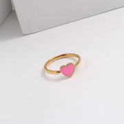 New High Quality Waterproof Rings Jewelry Enamel Pink Heart Ring Jewelry Stainless Steel 18K Gold Plate Heart Ring for Women