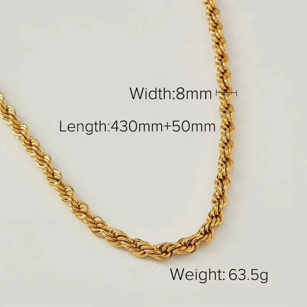 Chunky Twisted Miani Cuban Chain Chocker 18K Gold PVD Plated Stainless Steel Necklace Snake Rope Chain for Men Women Hip Pop