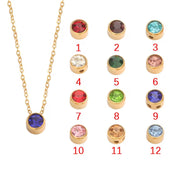 Waterproof 18K PVD Gold Plated 12 Month Birthstone Necklace Stainless Steel Colorful Crystal Pendant Necklace for Women