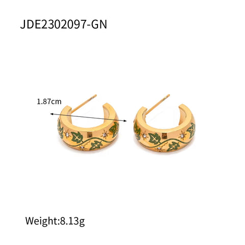 Spring Enameled 18K Gold Plated Flower Tree Animal Pattern Zircon Rings Necklace Earrings Set Jewelry