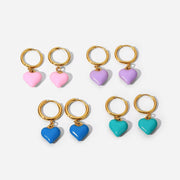 Colorful Heart Shape Oil Dripping Glaze Women Hoop Earrings Stainless Steel Enamel Heart Pendant Earrings for Drop Shipping