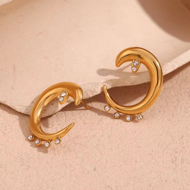 Crystal Rhinestone Jewelry Crescent Star Stud Earrings Gold Plated Jewelry Gifts for Women Titanium Jewelry