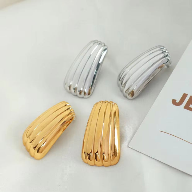 JEWELRY EH233 Geometric Trapezoidal Stripe Stainless Steel Earrings Vintage Minimalist Gold Plated 18K Earrings