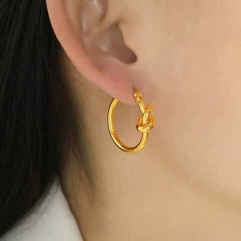 JEWELRY EH173 Knotted Circle Earrings Circle Earrings Stainless Steel 18K Gold Plated Earrings for Women