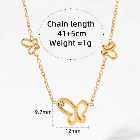 Ins Gold Plated Stainless Steel Three Butterfly Shape Hollow Zircon Necklace Bracelet Thin Chain Gift Bracelet