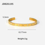 Waterproof Simple Stainless Steel Oval Cubic Zircon Gold Open Cuff Bracelet Bangle for Girls