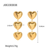 Trendy 18K Gold Plated Colorful Enamel Love Earring Stainless Steel Chunky Smooth Double Heart Drop Earrings