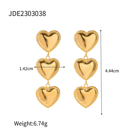 Trendy 18K Gold Plated Colorful Enamel Love Earring Stainless Steel Chunky Smooth Double Heart Drop Earrings